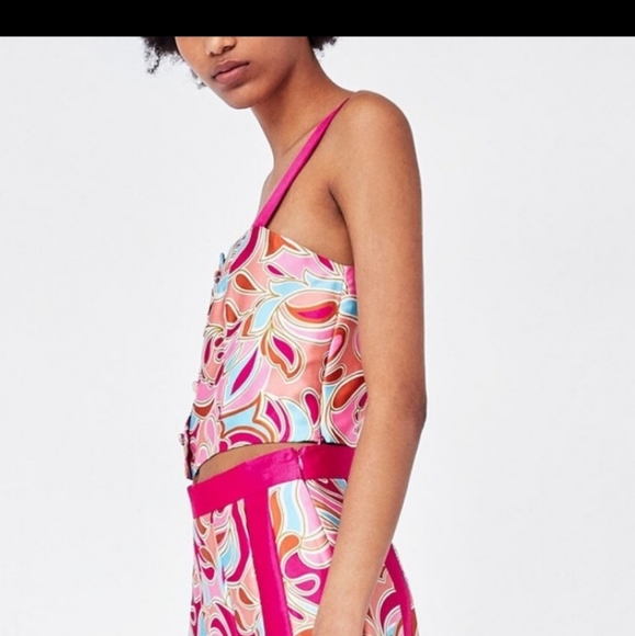 NWT Zara Pink Paisley Button Front Sleeveless Tank - Picture 2 of 7